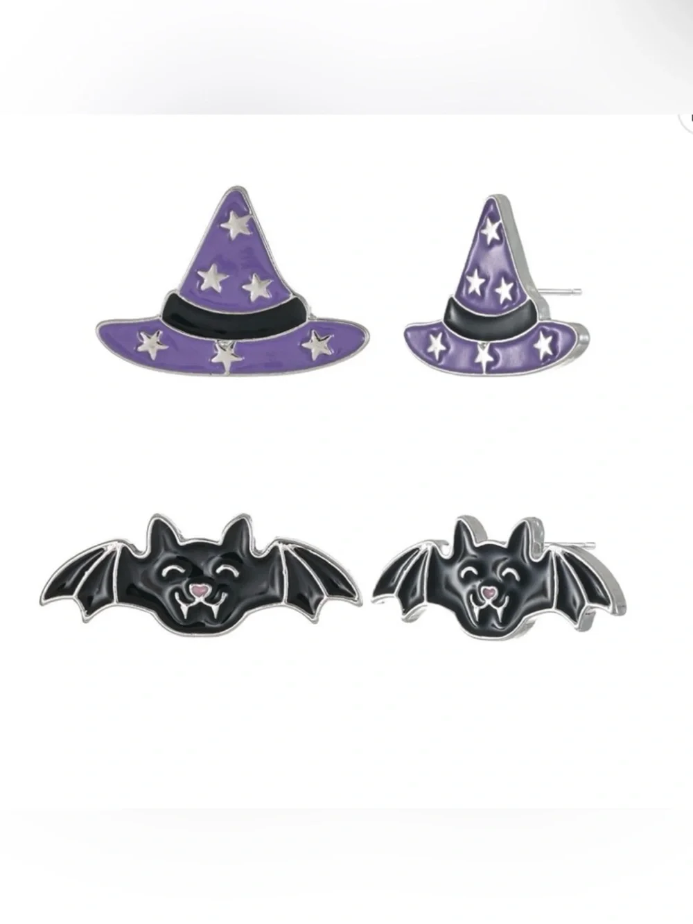 🦇 NWT 2-Pair Halloween Earrings Set | Glow-in-the-Dark Witch Hats & Bats